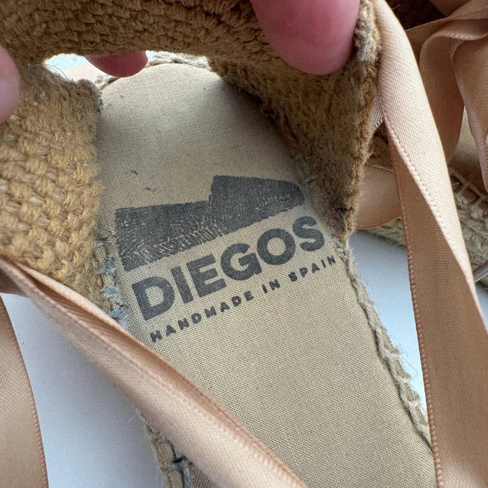 Diegos Classic Low Wedge Linen Lola Espadrilles Tan Lace Up Spain Womens 39
